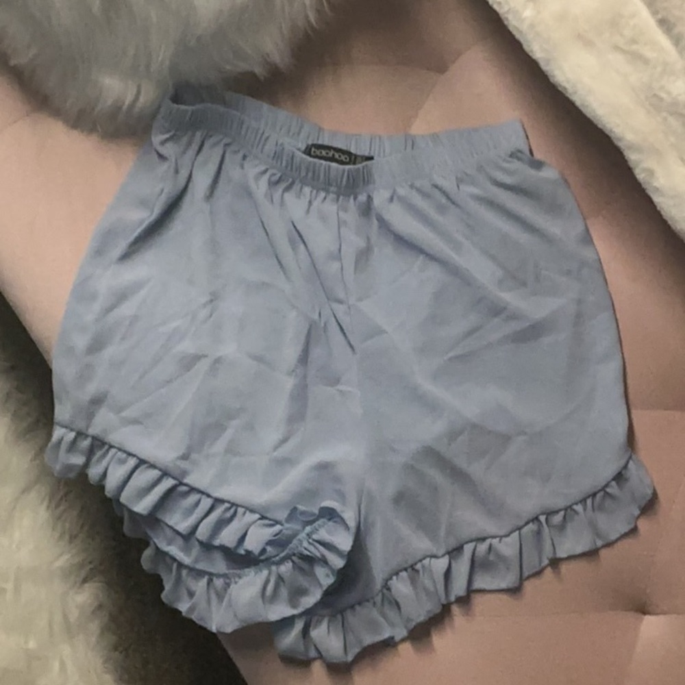 Boohoo Sky Blue Ruffle Trim Shorts